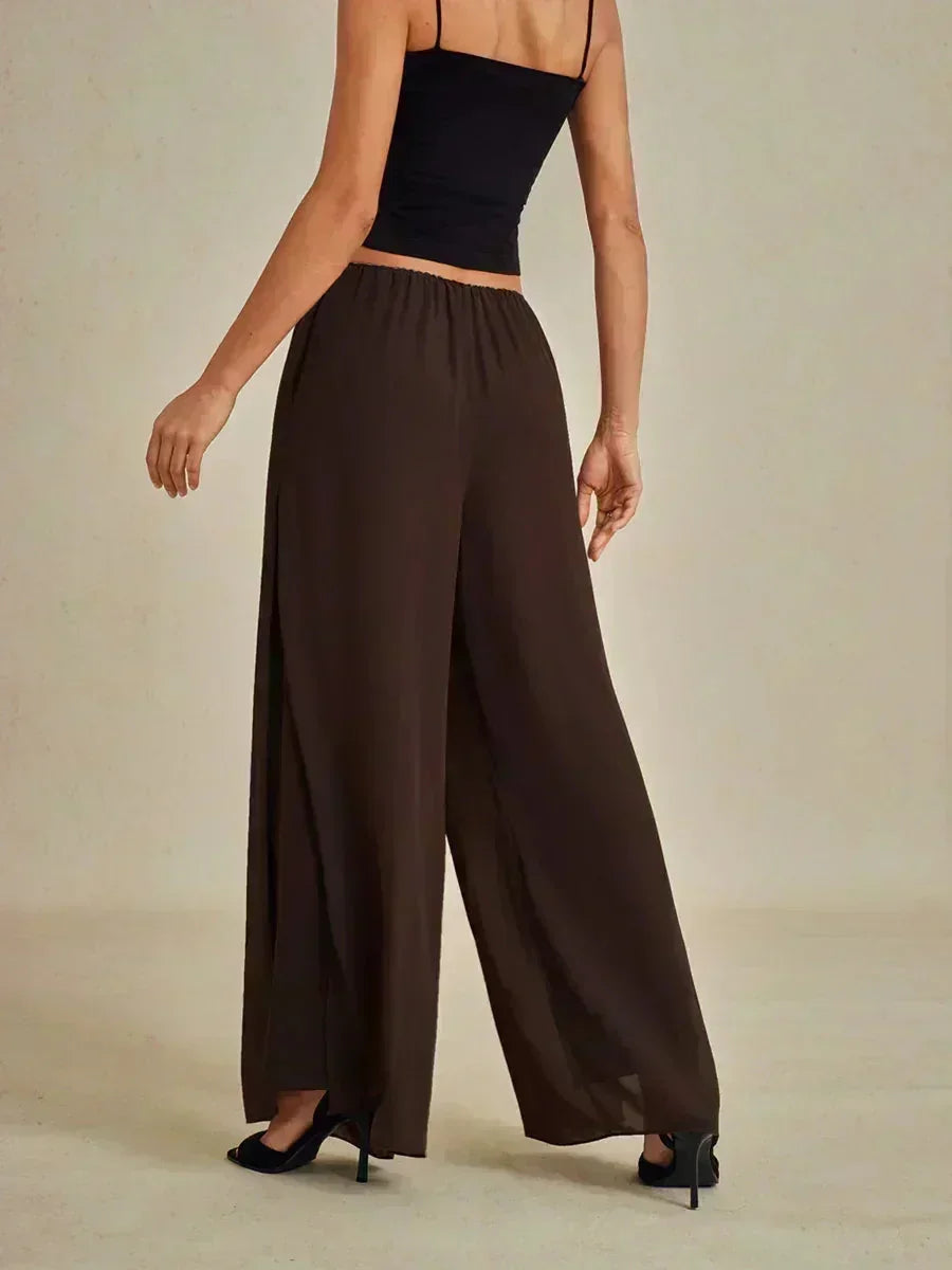 Wide Leg Chiffon Overlay Trousers