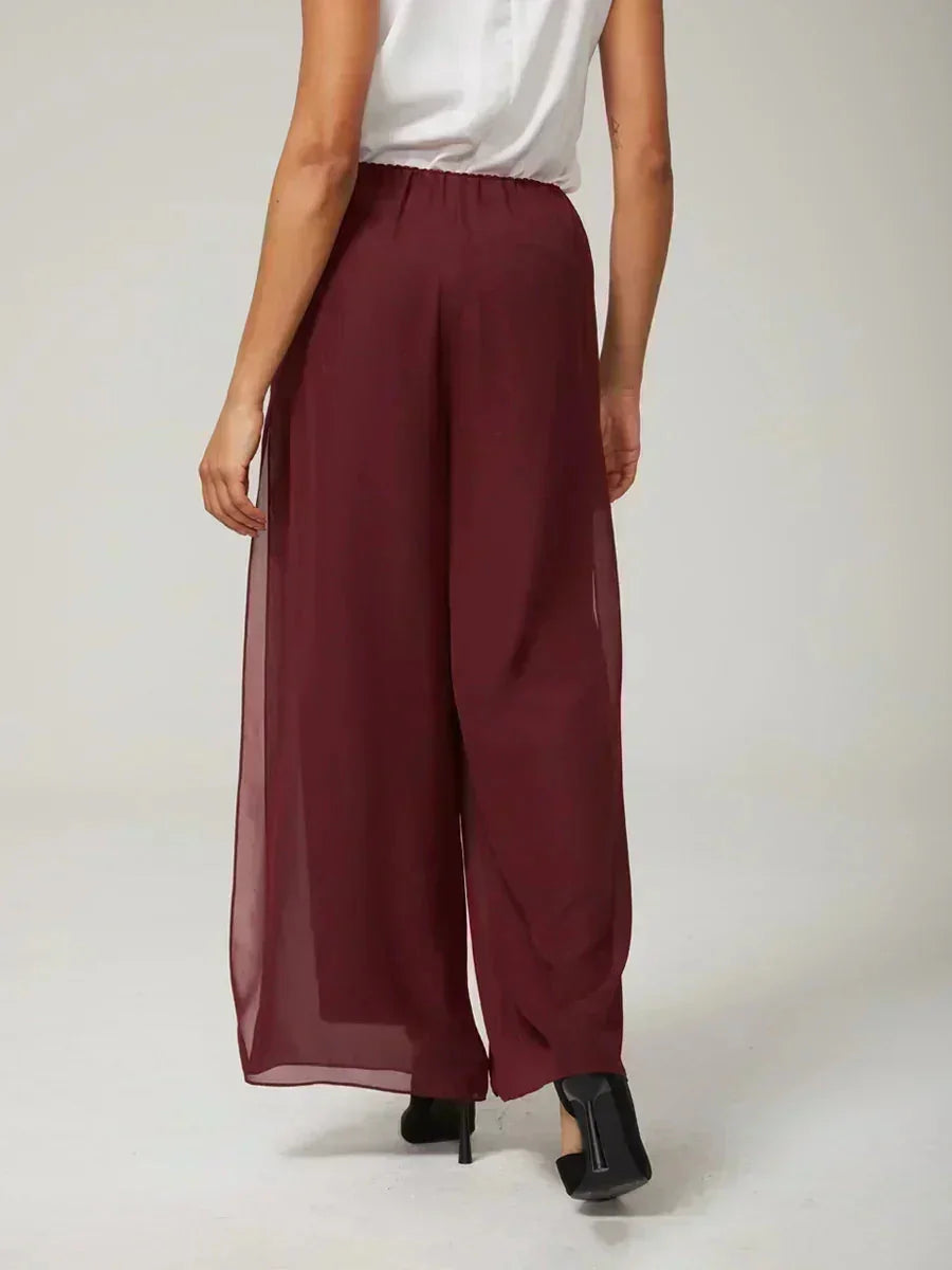 Wide Leg Chiffon Overlay Trousers