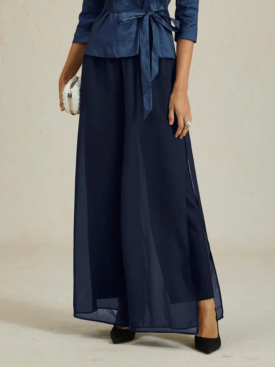 Wide Leg Chiffon Overlay Trousers