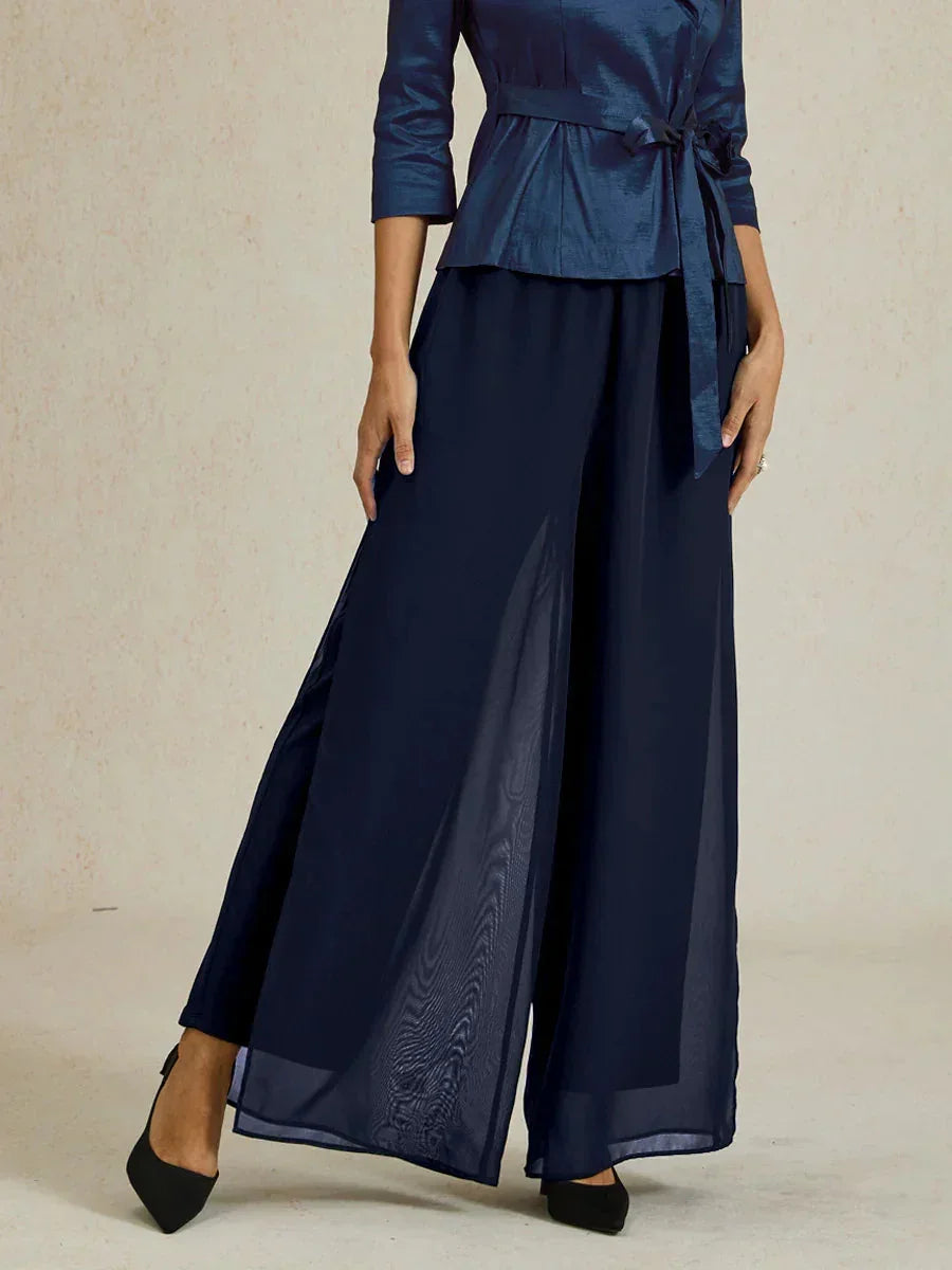 Wide Leg Chiffon Overlay Trousers