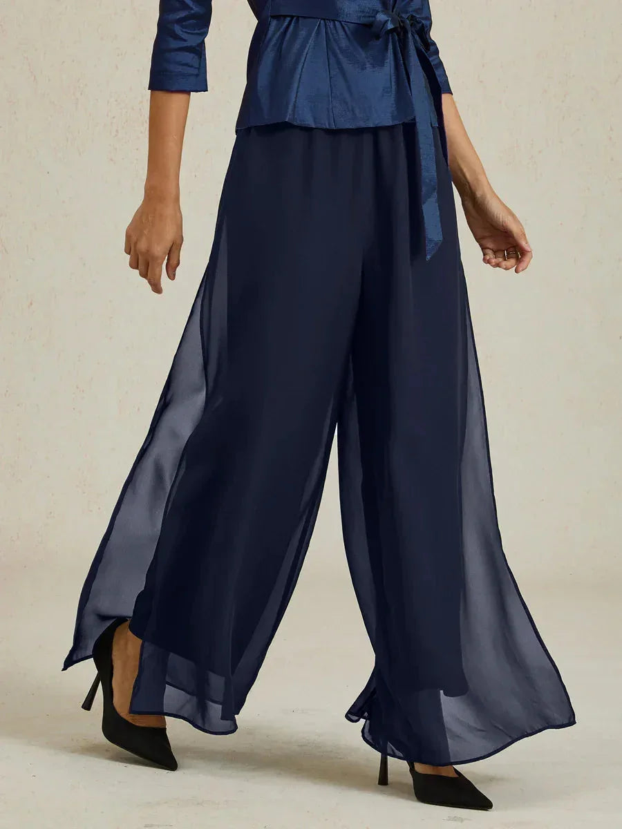 Wide Leg Chiffon Overlay Trousers