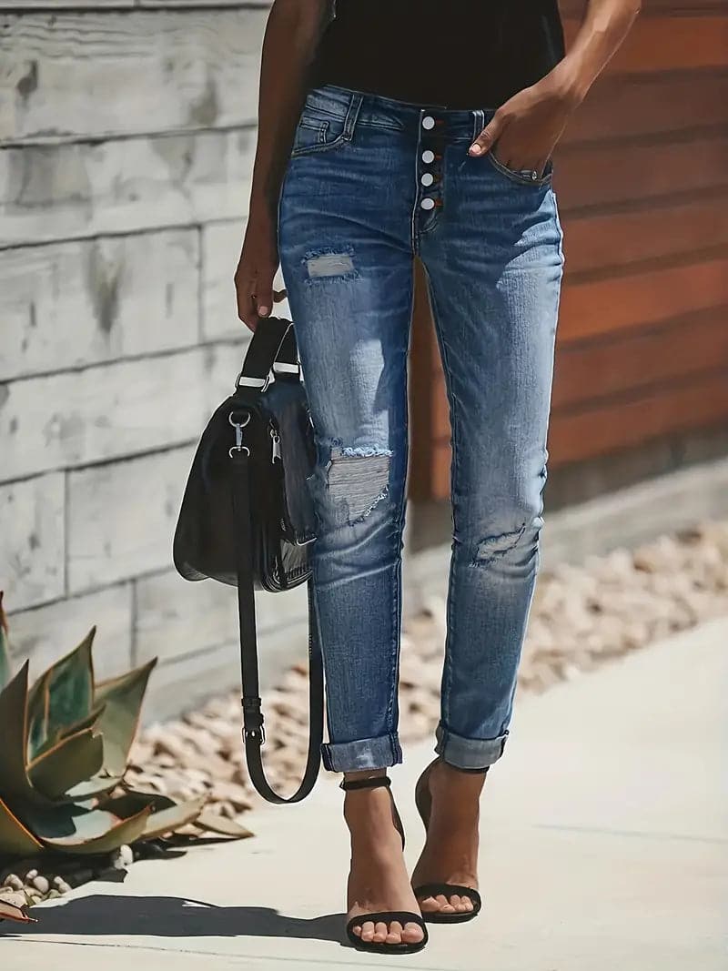 Jeans Stretch Destroyed Mittelblau
