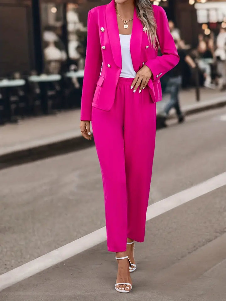 Zweiteiler Blazer Schalkragen Hose Zweireiher elegant