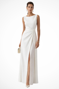 Boat Neck Draped Waist Wedding Guest Maxi Dress