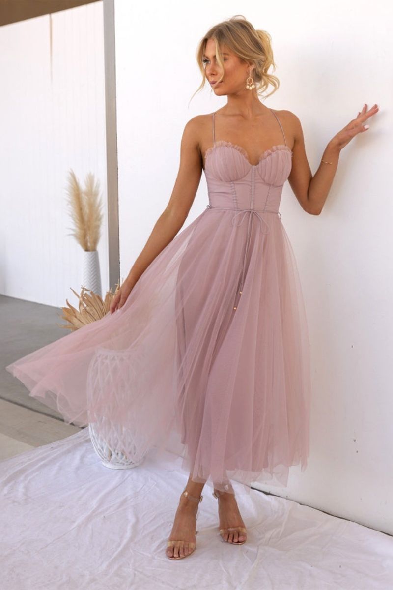 Corset Bodice Tulle Midi Dress