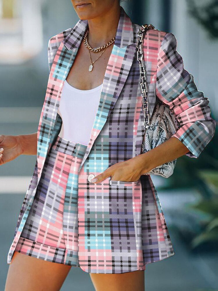 Blazer Shorts Set Mehrfarbig Kariert