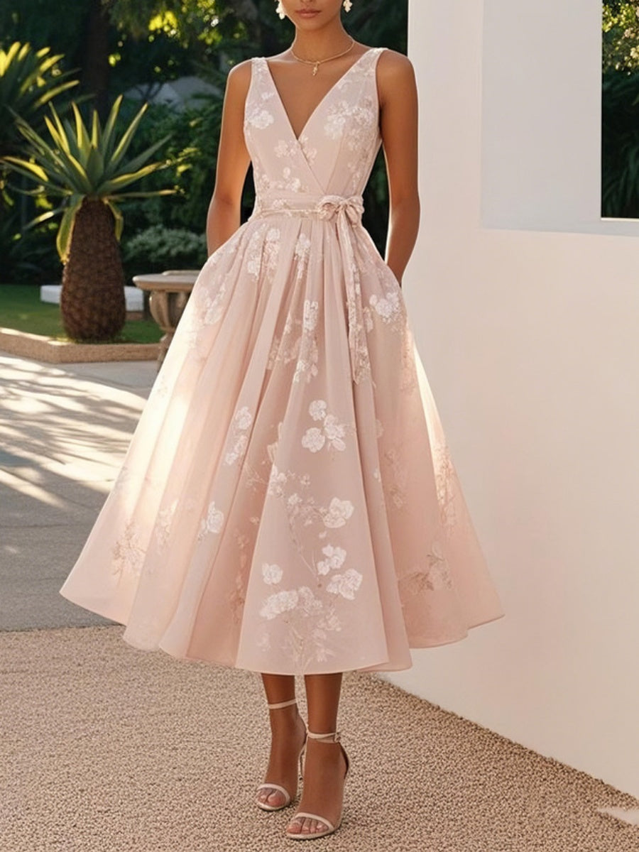 Floral Print Sleeveless V-Neck Maxi Dress