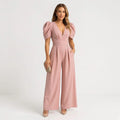 Wide-Leg Puff Sleeve Tailored Jumpsuit