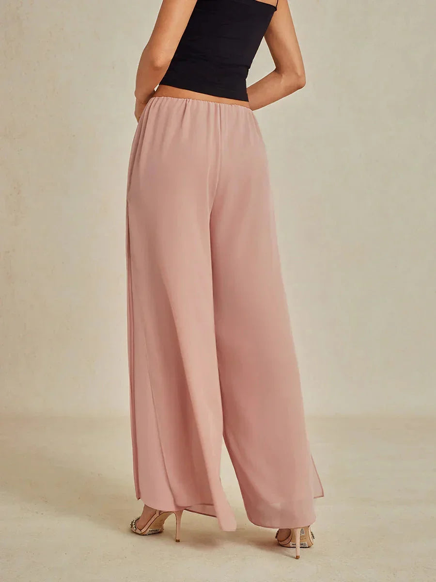 Wide Leg Chiffon Overlay Trousers