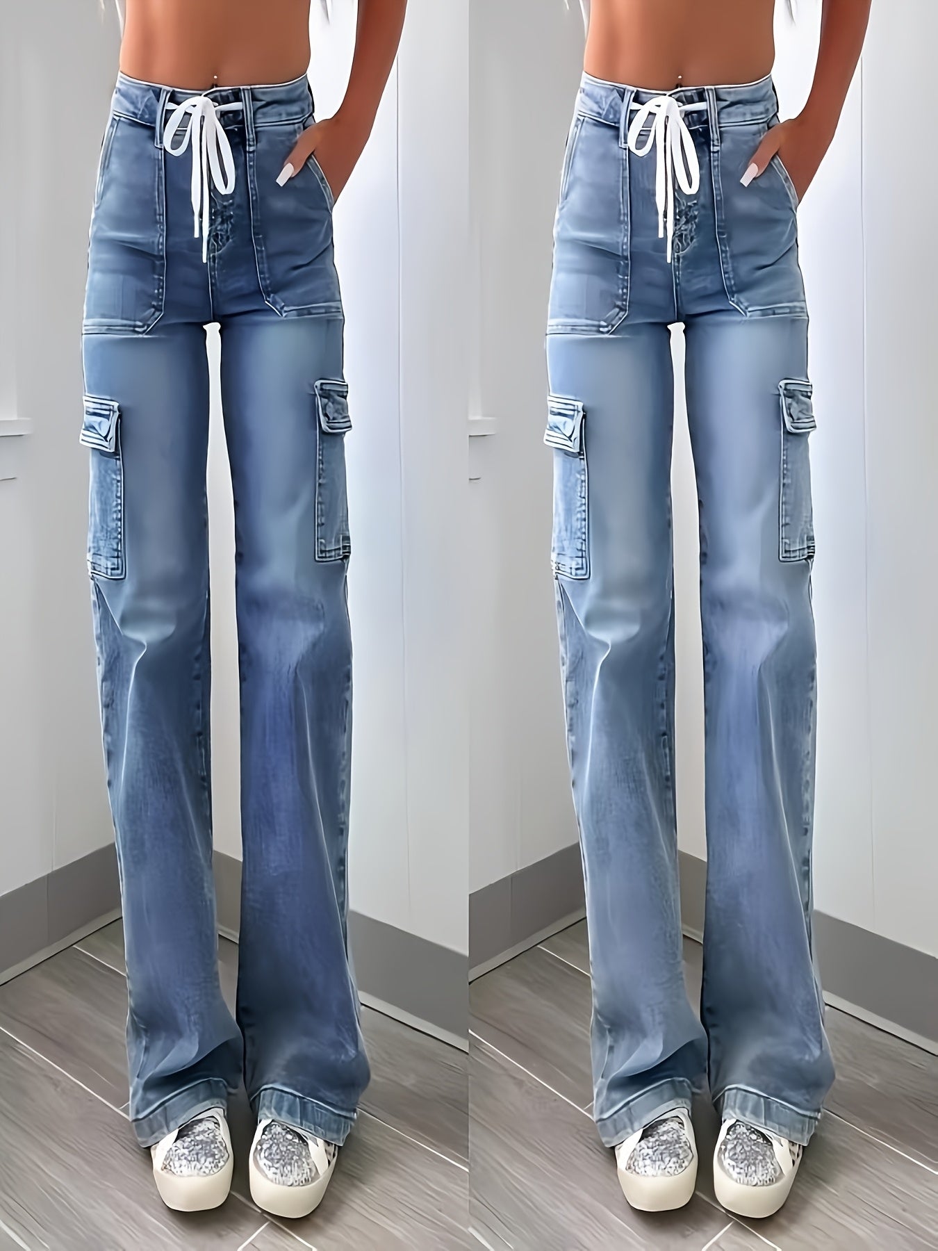 Lässige Cargo Jeans mit Kordelzug und vielen Taschen