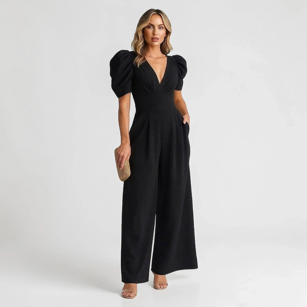 Wide-Leg Puff Sleeve Tailored Jumpsuit