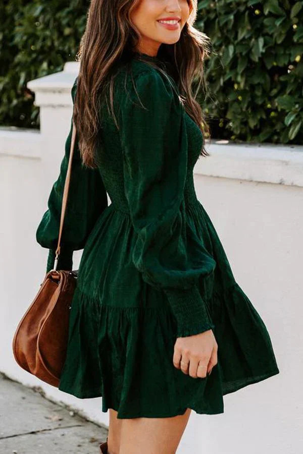 Kleid gesmokt Midi Smaragdgrün