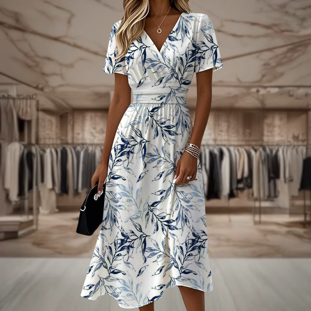Floral Wrap Bodice Draped Dress