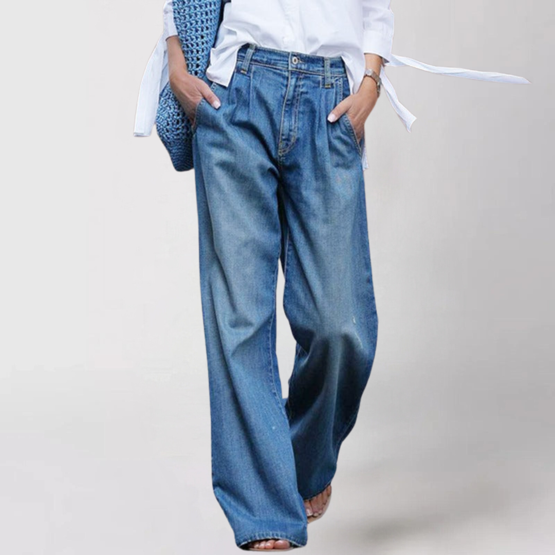 Weit geschnittene High-Waist Jeans in Blau