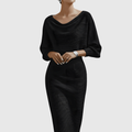 Kleid Strick Midi drapiert Schwarz