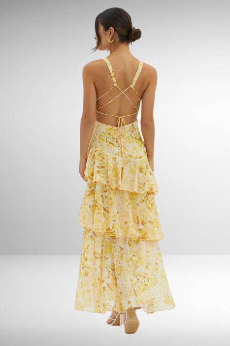 Sleeveless V-Neck Layered Wedding Guest Maxi Dress