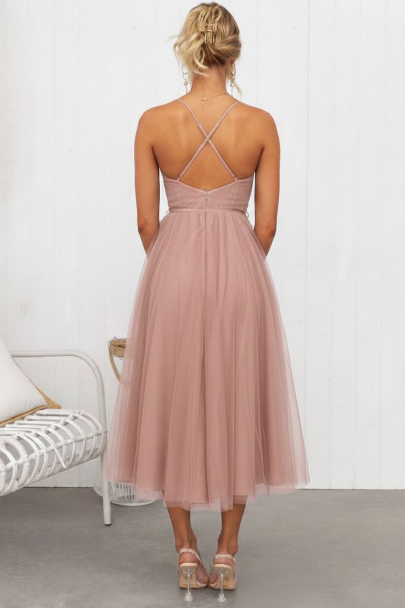 Corset Bodice Tulle Midi Dress