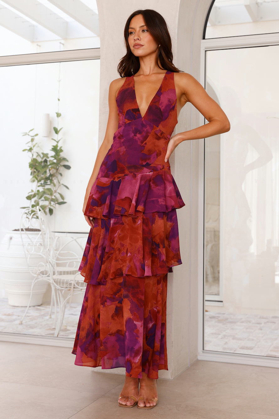 Sleeveless V-Neck Layered Wedding Guest Maxi Dress