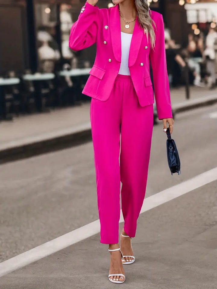 Zweiteiler Blazer Schalkragen Hose Rosenrot