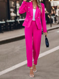 Zweiteiler Blazer Schalkragen Hose Rosenrot