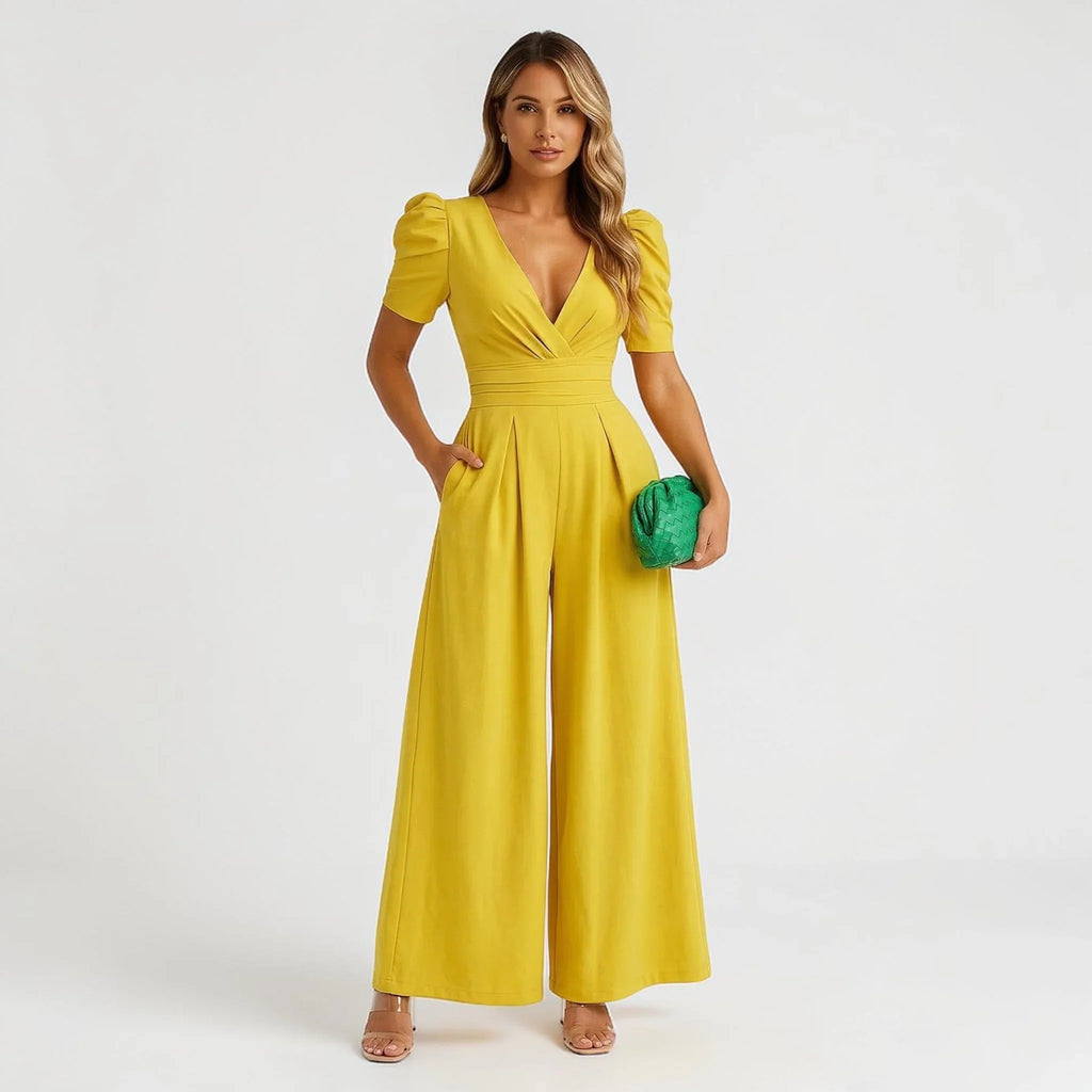 Wide-Leg Puff Sleeve Tailored Jumpsuit