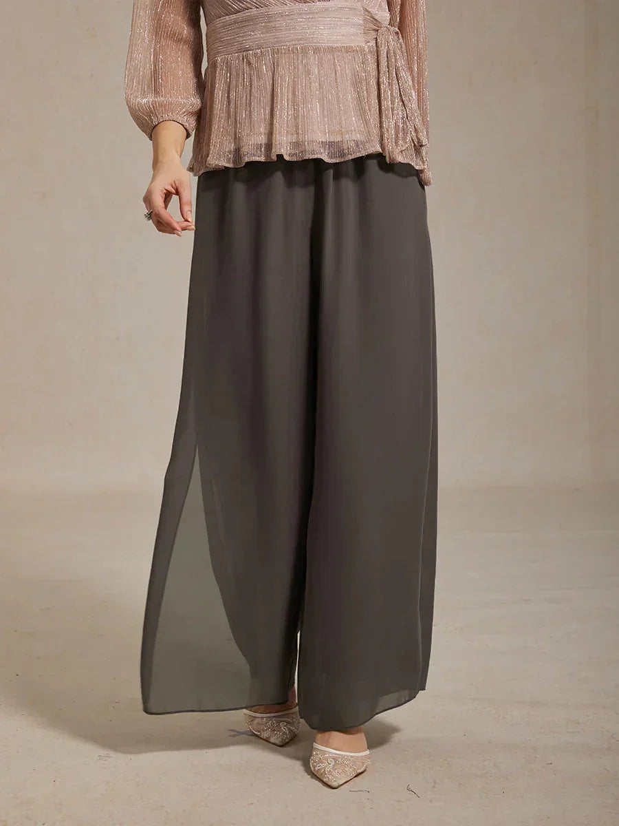Wide Leg Chiffon Overlay Trousers