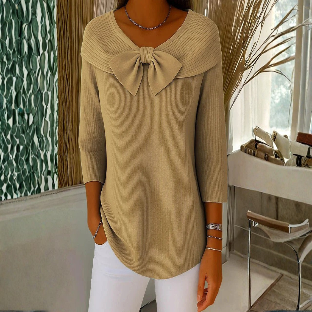 Oberteil Schleife Dreiviertelarm Khaki