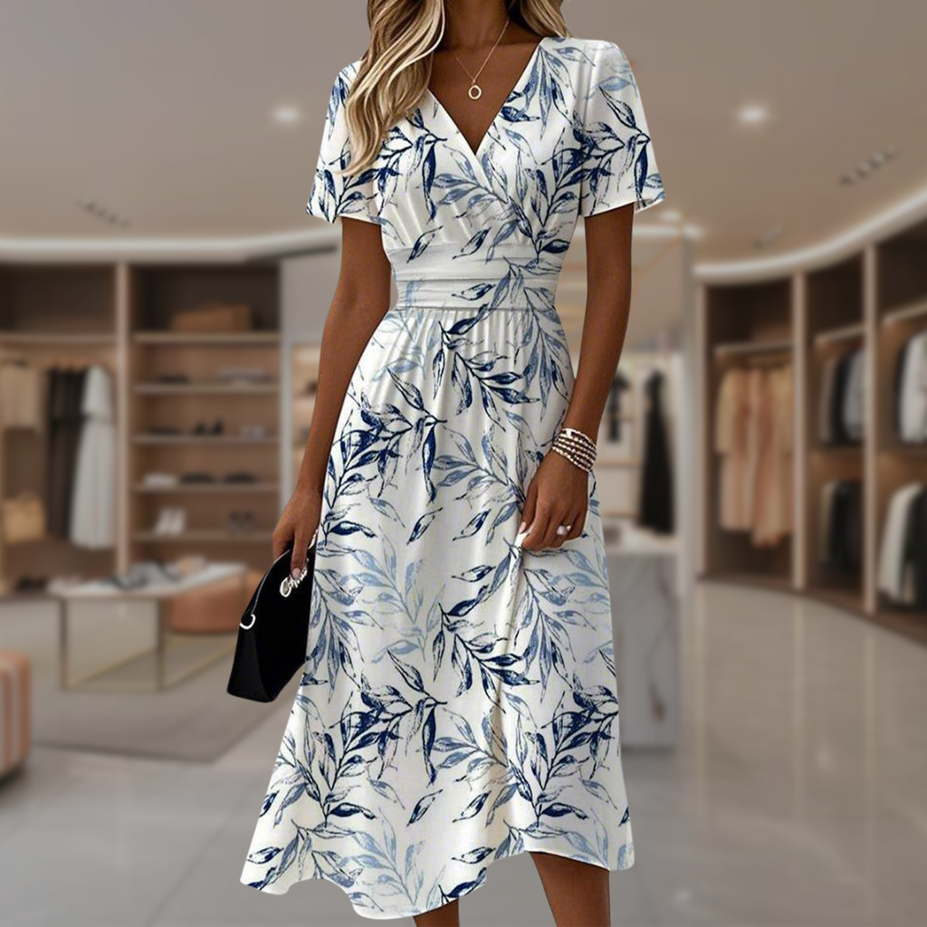 Floral Wrap Bodice Draped Dress
