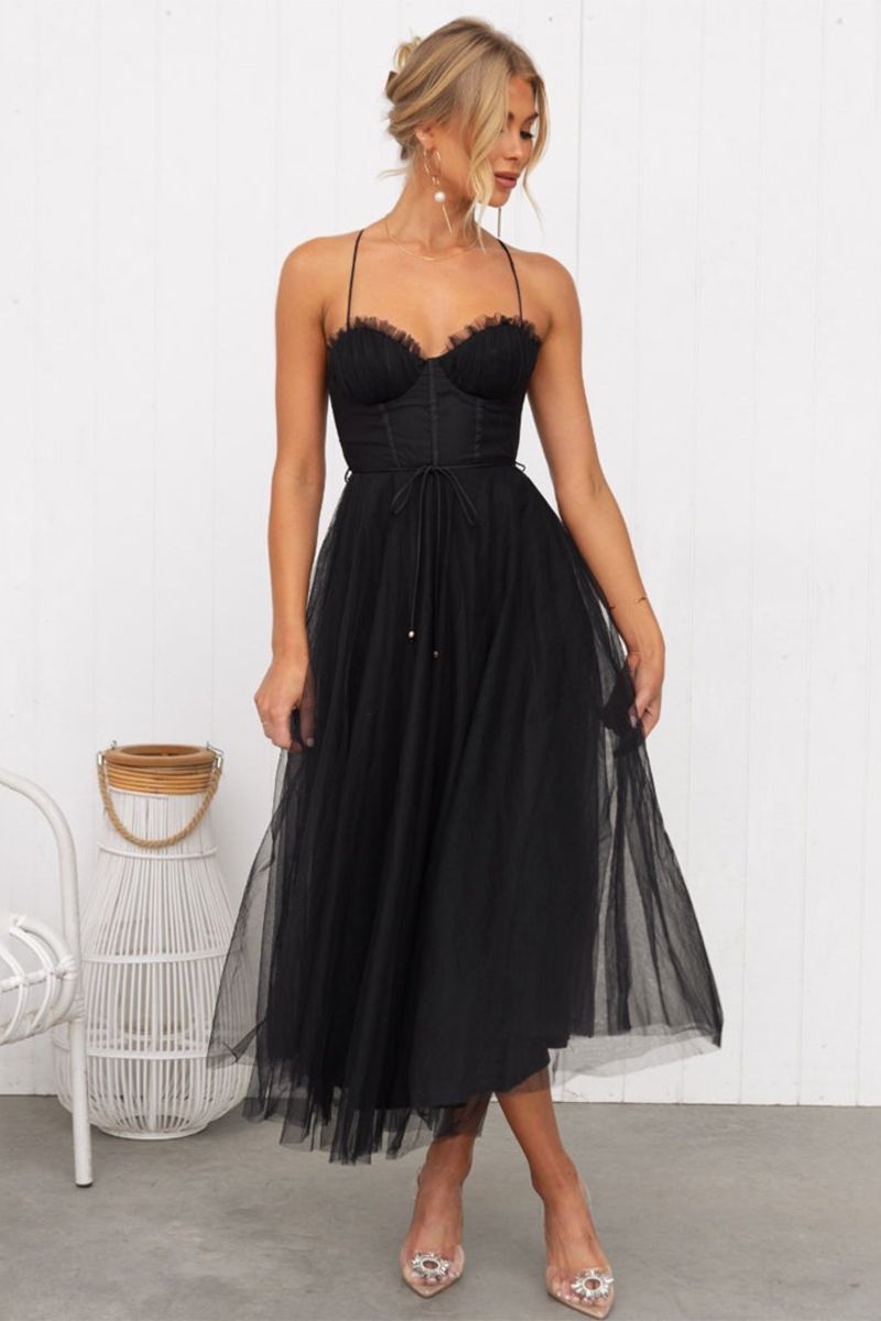 Corset Bodice Tulle Midi Dress