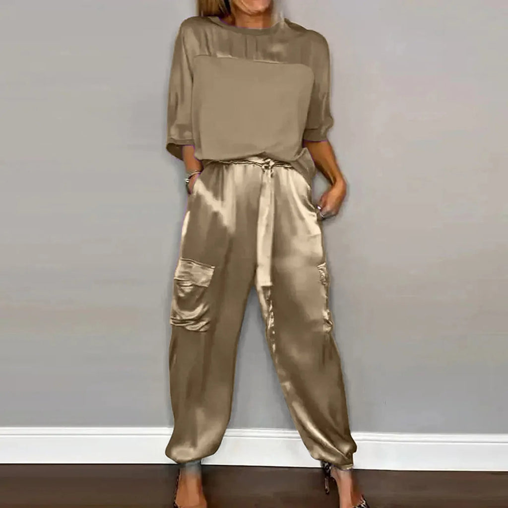 Zweiteiler Satin Bluse Gold