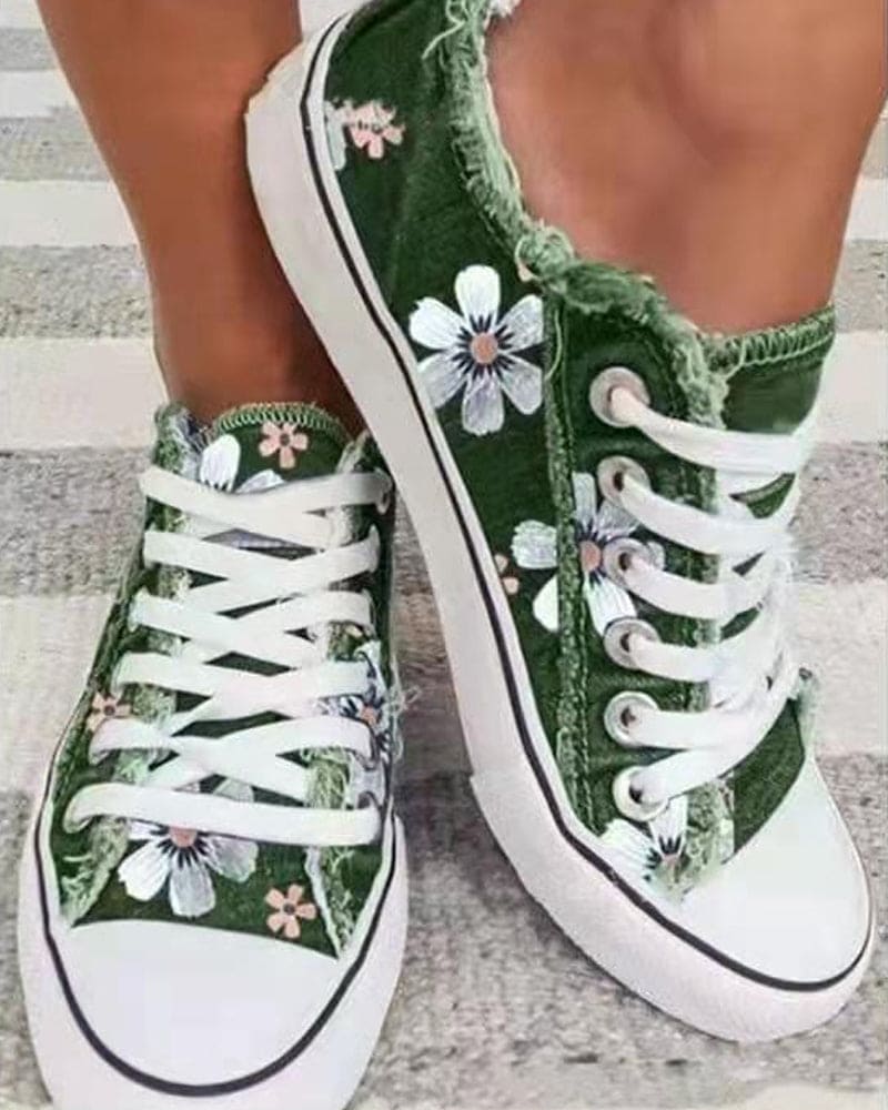Sneaker Denim Blumen bequem Freizeit