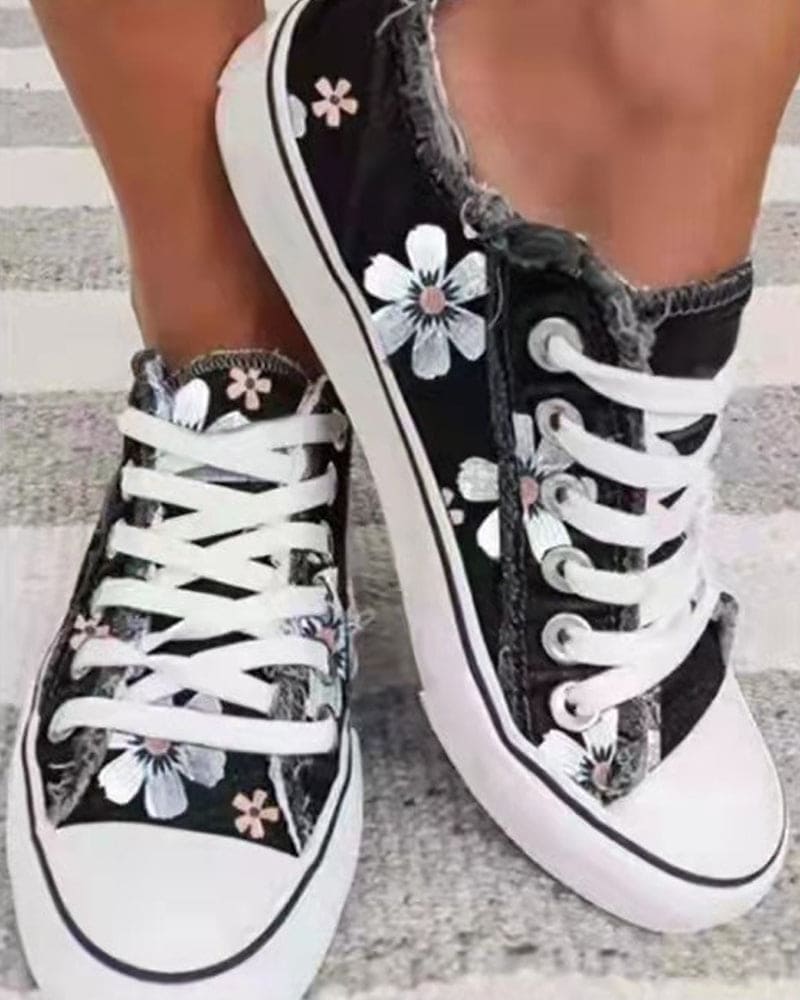 Sneaker Denim Blumen Schwarz