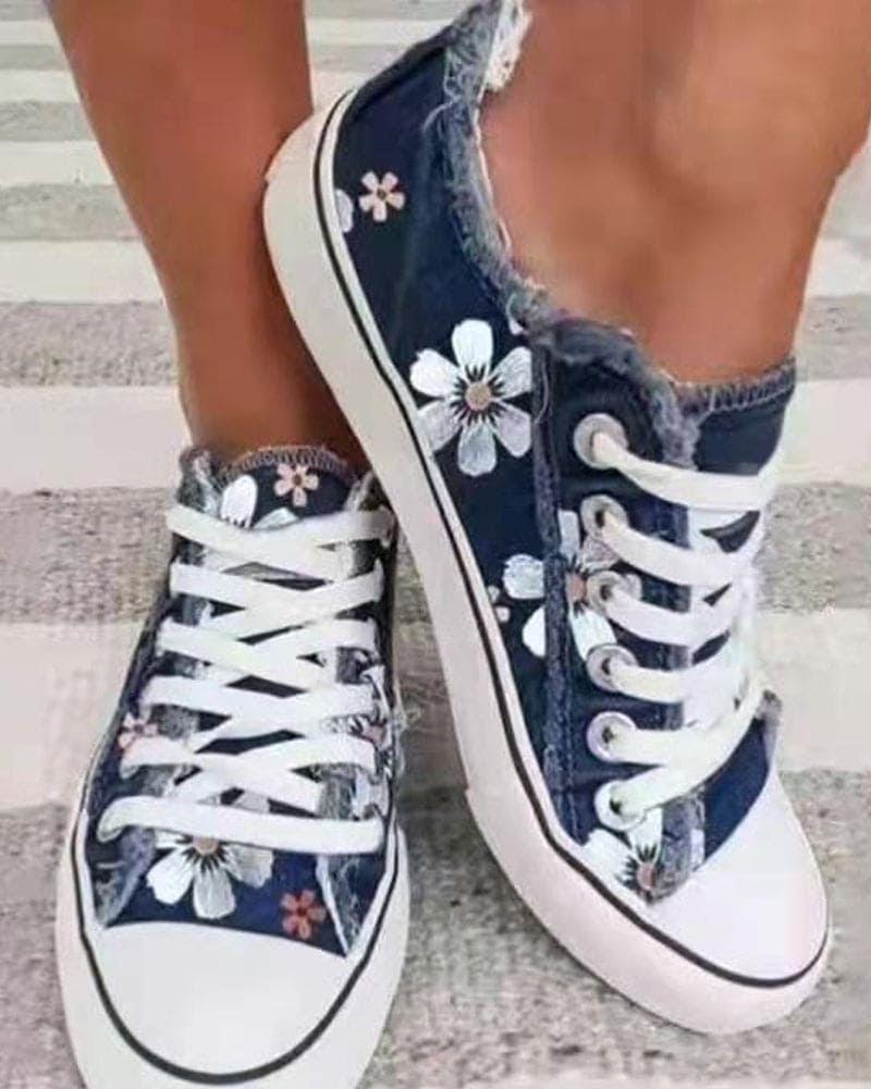 Sneaker Denim Blumen Dunkelblau