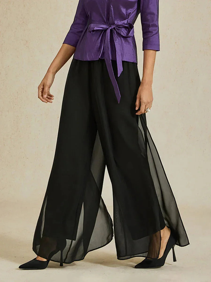 Wide Leg Chiffon Overlay Trousers