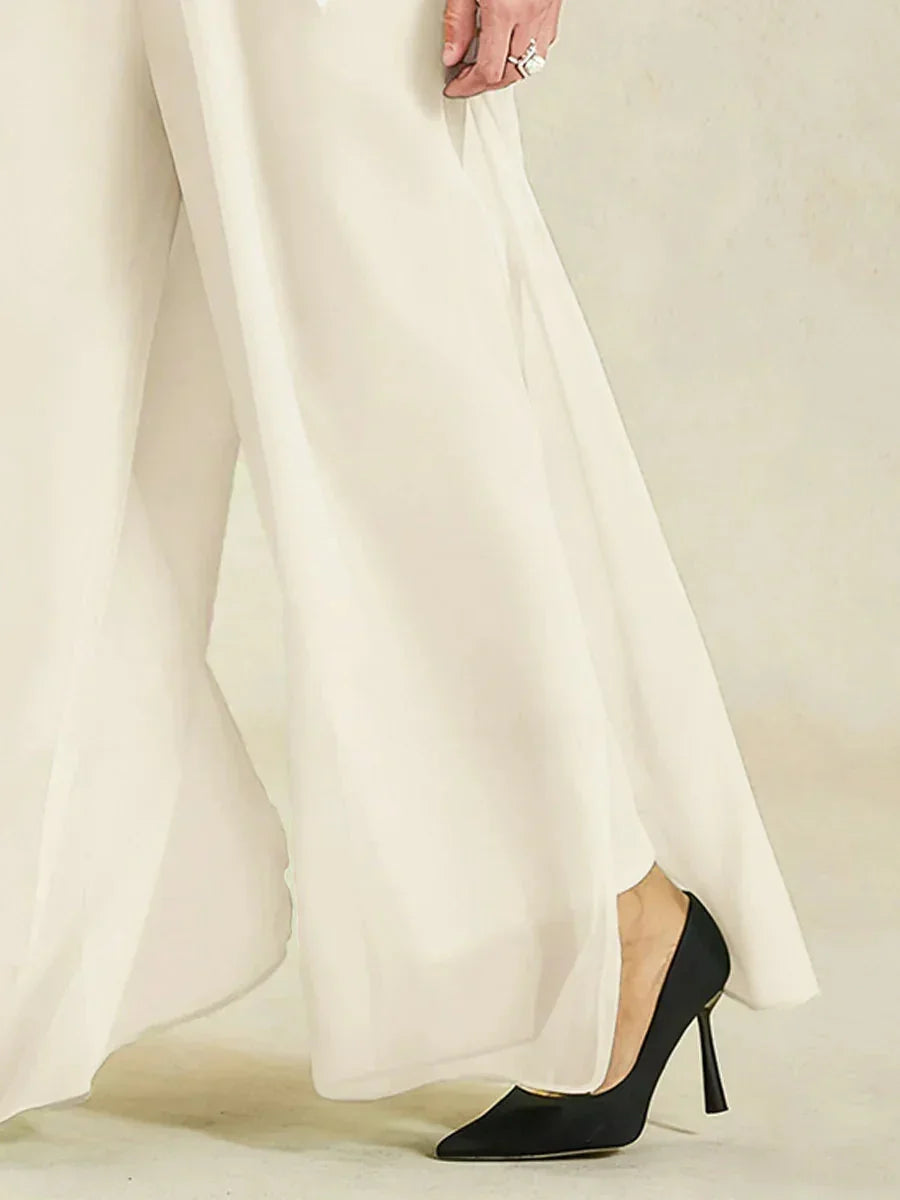Wide Leg Chiffon Overlay Trousers