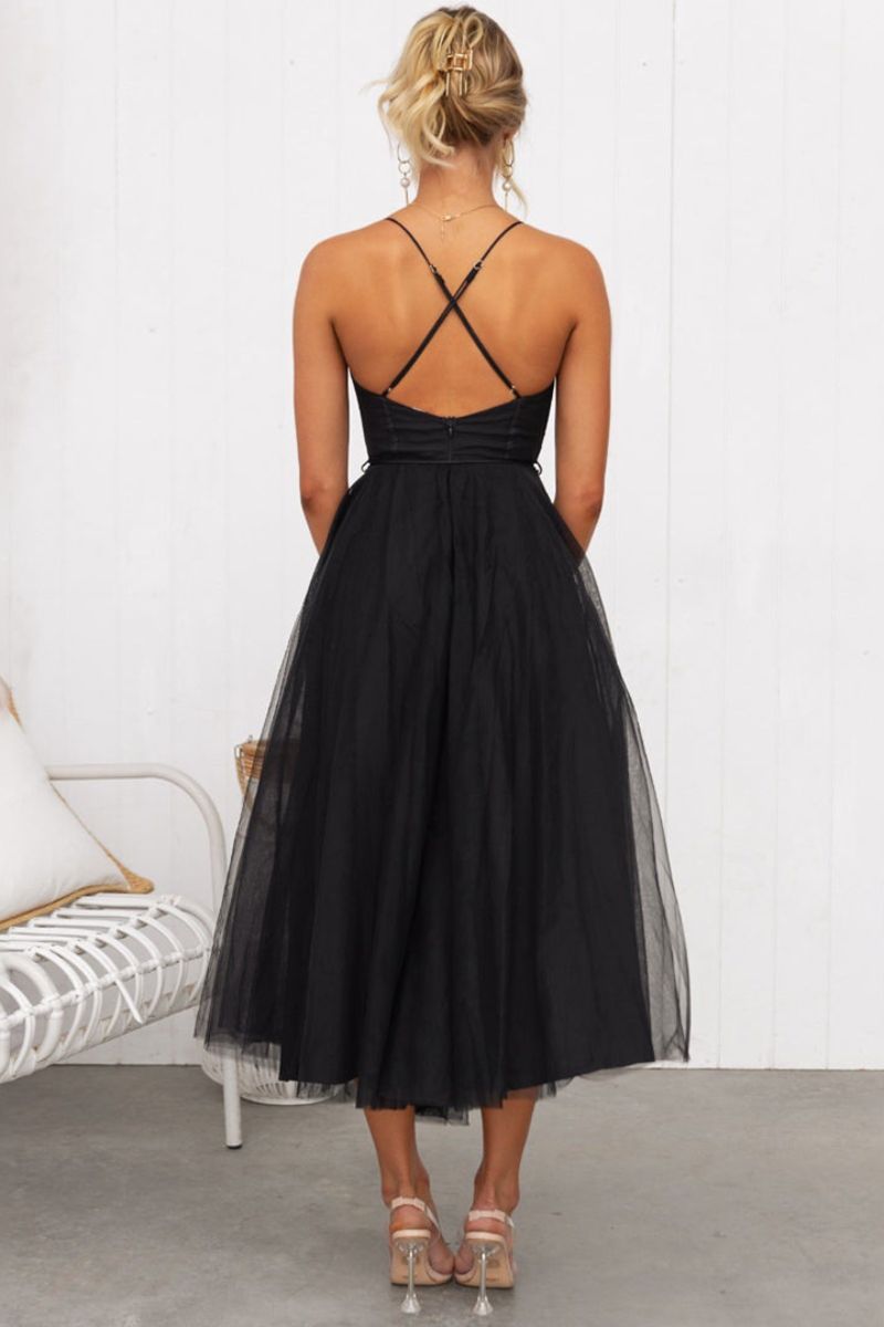 Corset Bodice Tulle Midi Dress