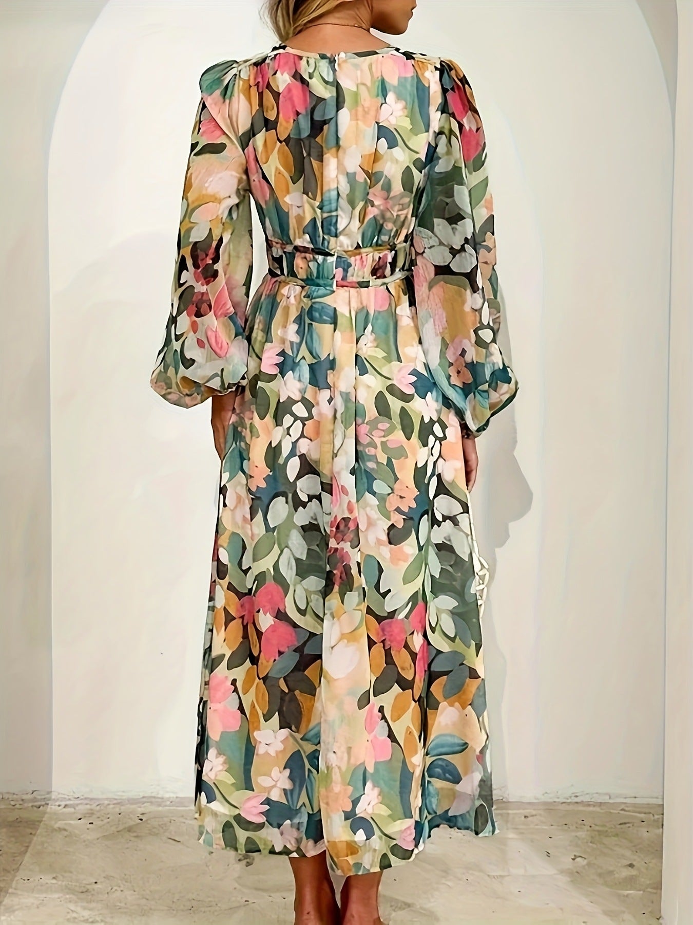Floral Print Long Sleeve Wedding Guest Midi Dress