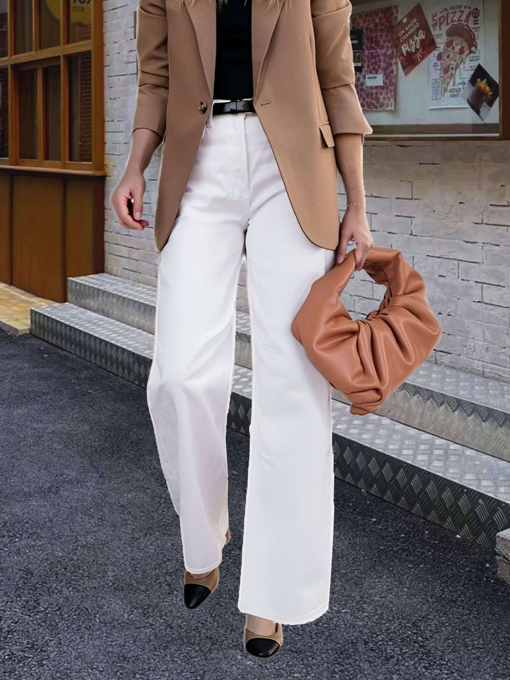 Weiße Wide-Leg Jeans in Weiß mit hoher Taille
