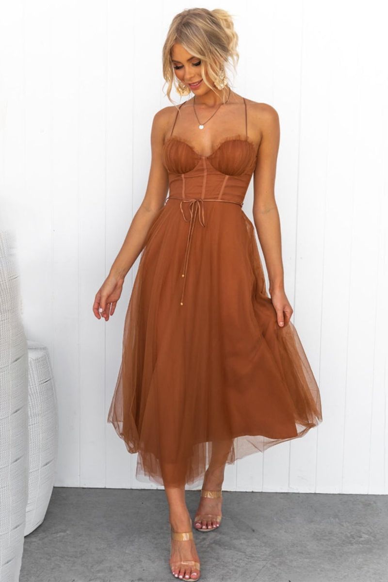 Corset Bodice Tulle Midi Dress
