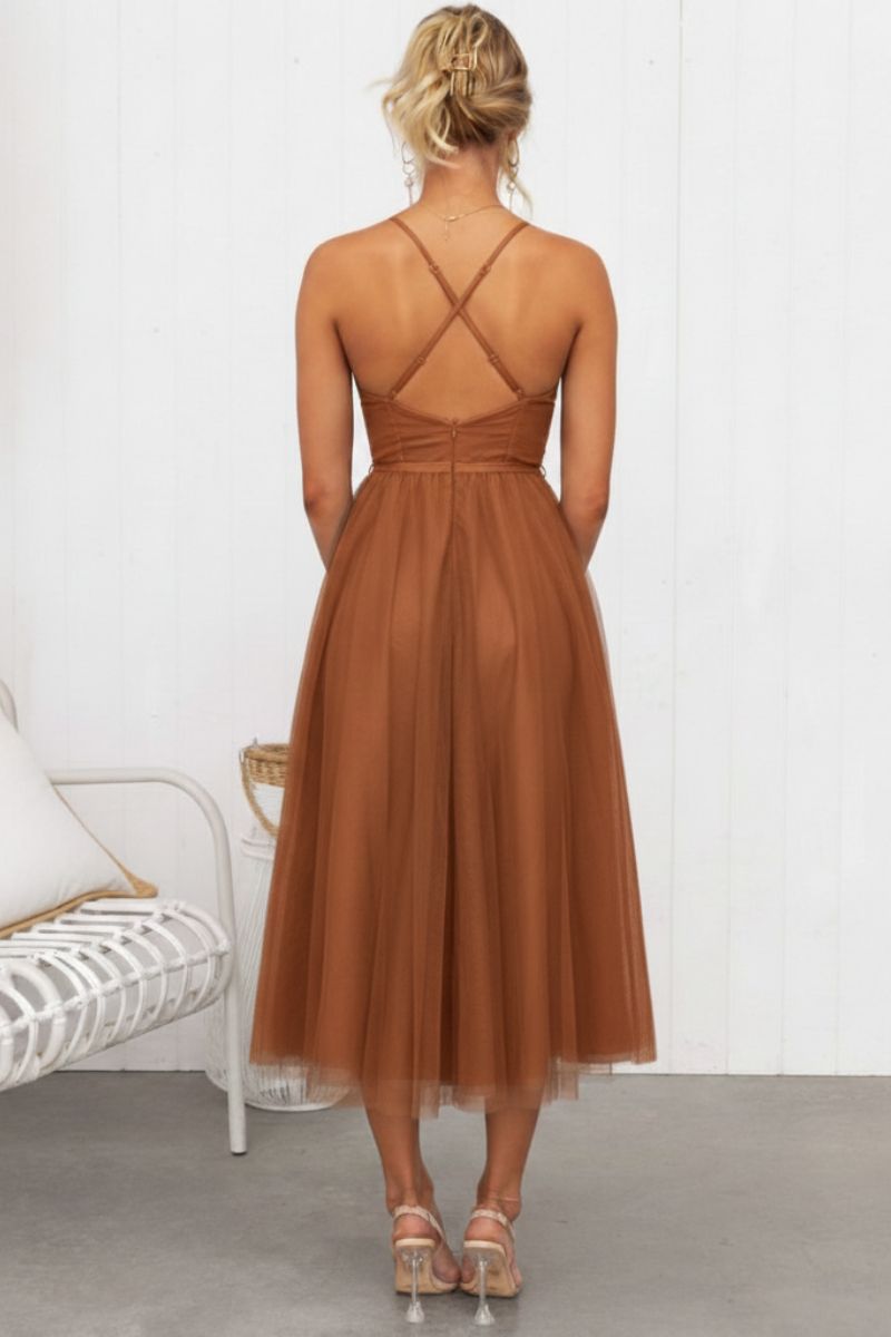 Corset Bodice Tulle Midi Dress