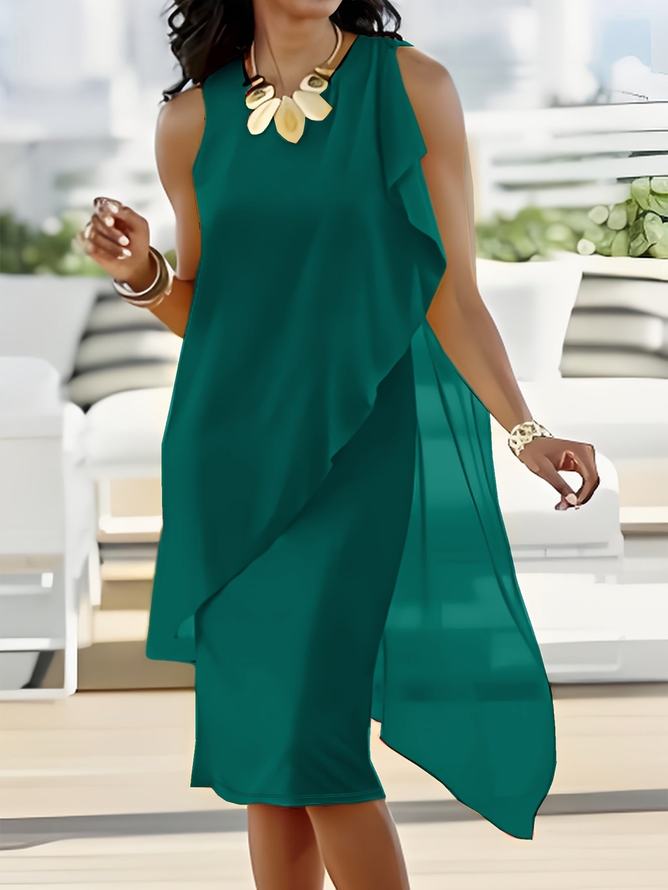 Sleeveless Chiffon Faux Two-Piece Irregular Hem Dress