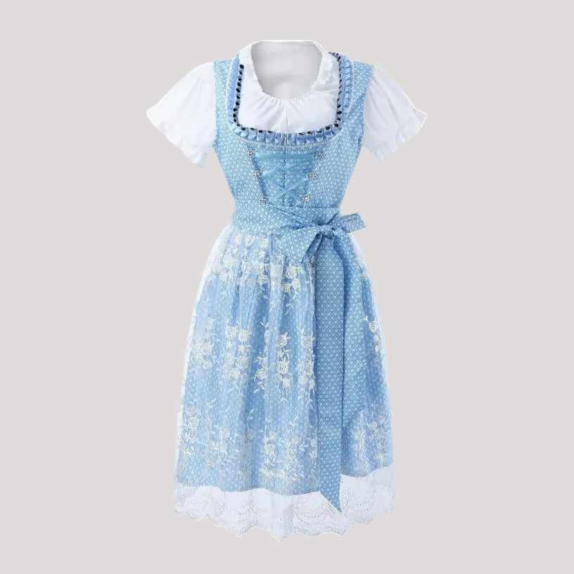 Traditionelles Dirndl Trachtenkleid mit Schnürmieder und Schürze