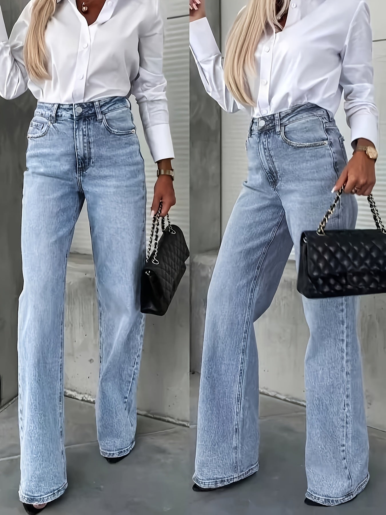 Klassische Straight-Leg Jeans in Puderblau