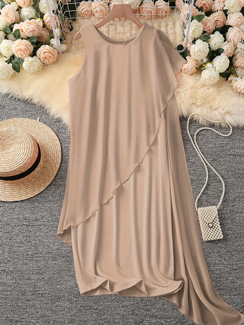 Sleeveless Chiffon Faux Two-Piece Irregular Hem Dress