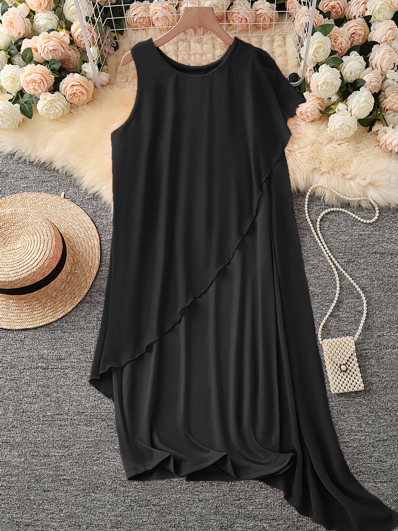 Sleeveless Chiffon Faux Two-Piece Irregular Hem Dress