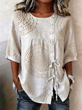 Textured Embroidery Linen Button Blouse