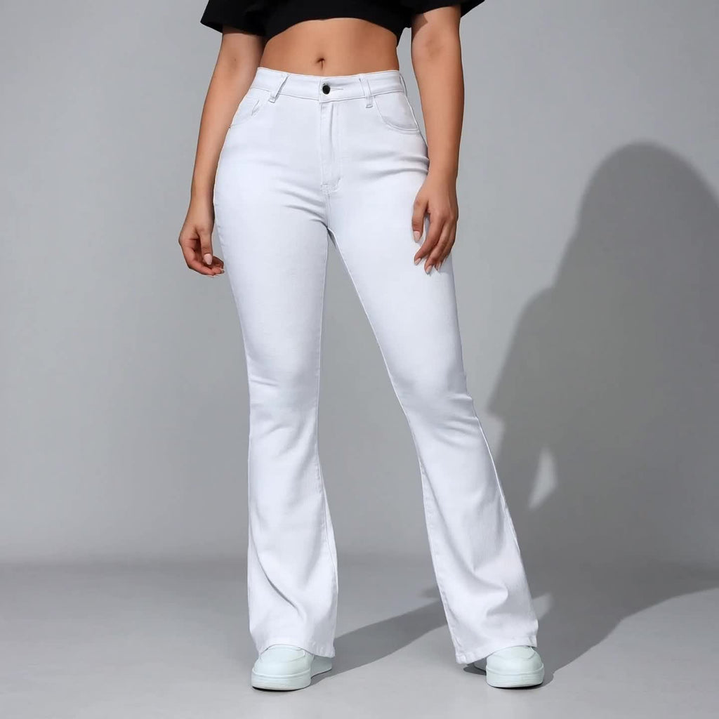 Weiße Wide-Leg Jeans mit hoher Taille und mehreren Taschen
