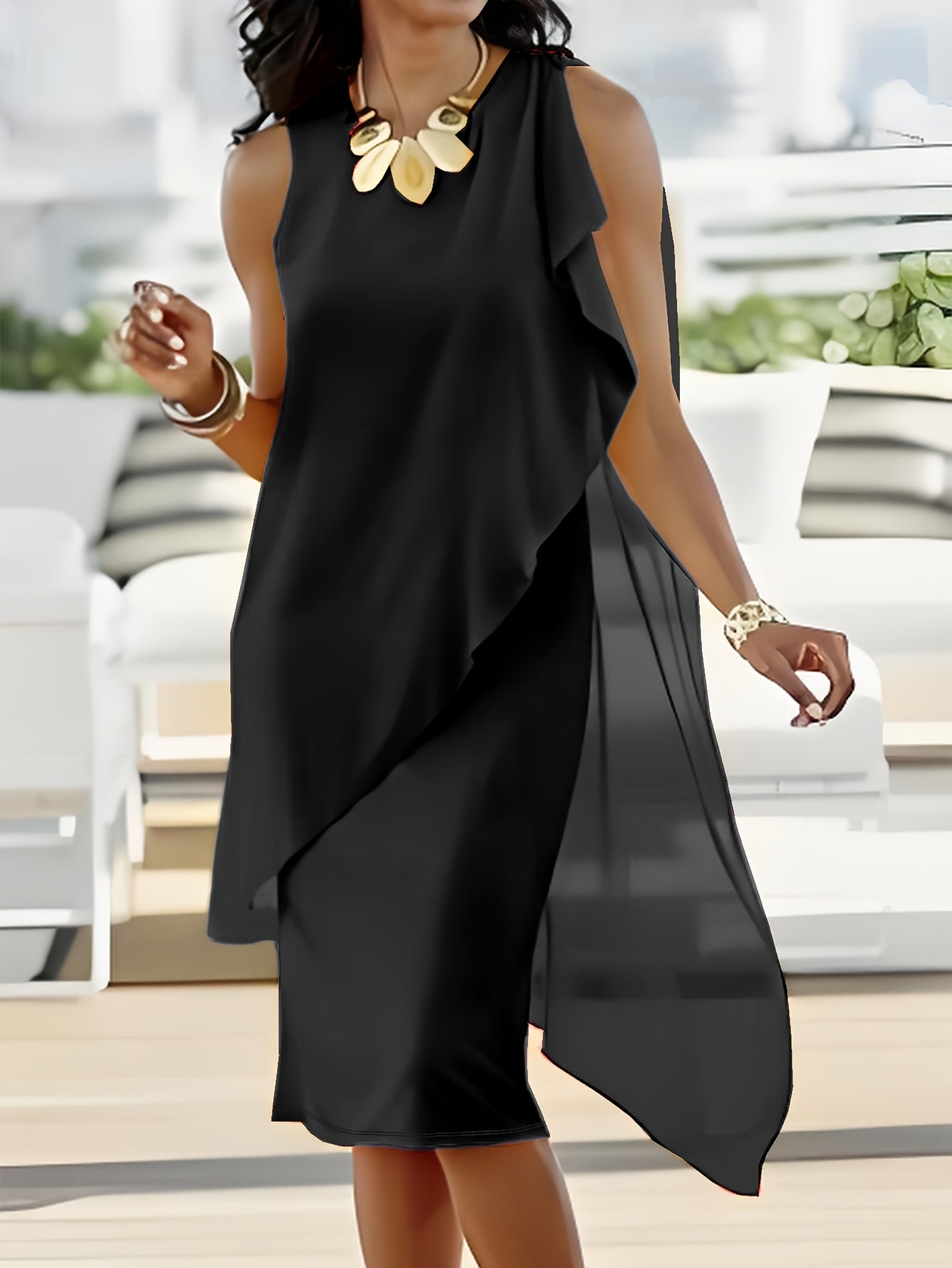 Sleeveless Chiffon Faux Two-Piece Irregular Hem Dress