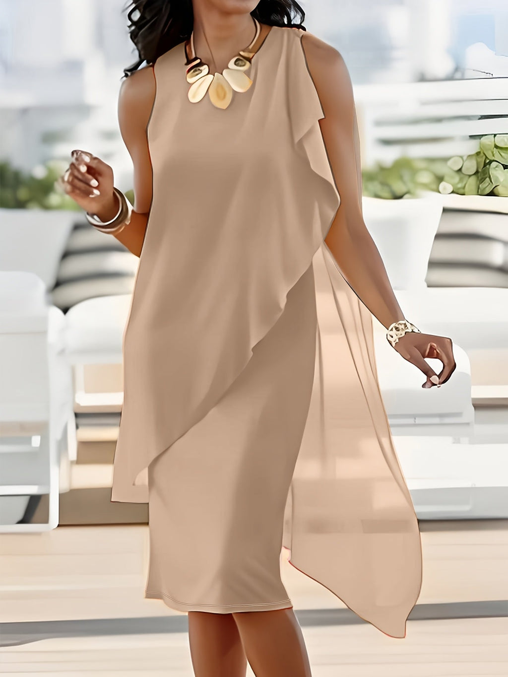 Sleeveless Chiffon Faux Two-Piece Irregular Hem Dress