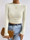 Crop Top Aprikose Langarm Waffelstrick